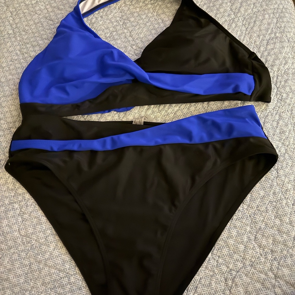 SHEIN Blue and Black Bikini Set